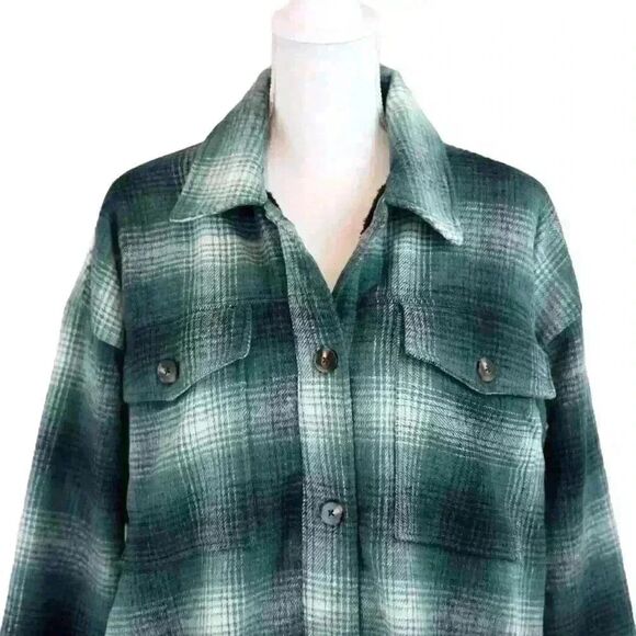 NIA The Brand Topanga Green Plaid Faux-Fur Lined Shacket – Size Large - Picture 2 of 9